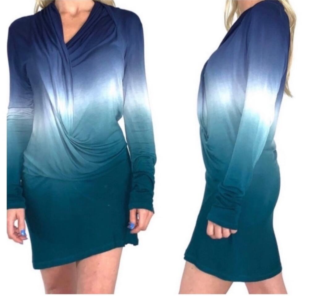 Young Fabulous & Broke Mini Dress Small Blue Ombre Tie Dye Drape Fairy Grunge